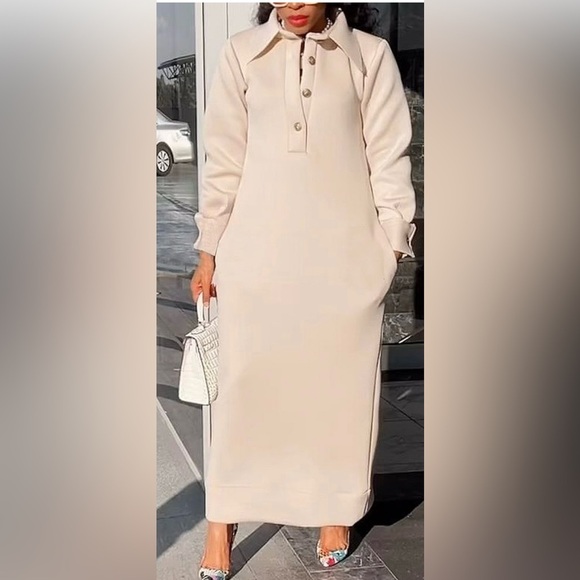 STYLEWE Cream Sheath Dress with Cuffed Long Sleeves - Picture 1 of 3